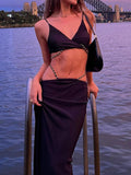 Black Friday Big Sales Elegant Strap Crop Top + Midi Skirt Black 2 Piece Sets Women 2023 Summer Sexy Backless Bandage Party Club Dresses Streetwear