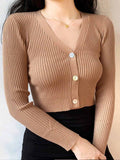 Thanksgiving Day Gifts 2023 New Autumn Deep V Neck Long Sleeve Crop Cardigan Sweaters Women Crop Tops Knitt Sweater Coat Solid Fashion Sueter Clothes
