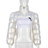 Billlnai Zip Up Turtleneck Cropped Jackets For Women 2023 Fall Winter Fashion Puffer Jacket Coats White Black Outerwear D82FZ42