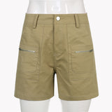 Billlnai  Khaki Solid Casual Straight Cargo Shorts Women Summer 2023 Vintage Streetwear Low Waist Short Femme Bottoms