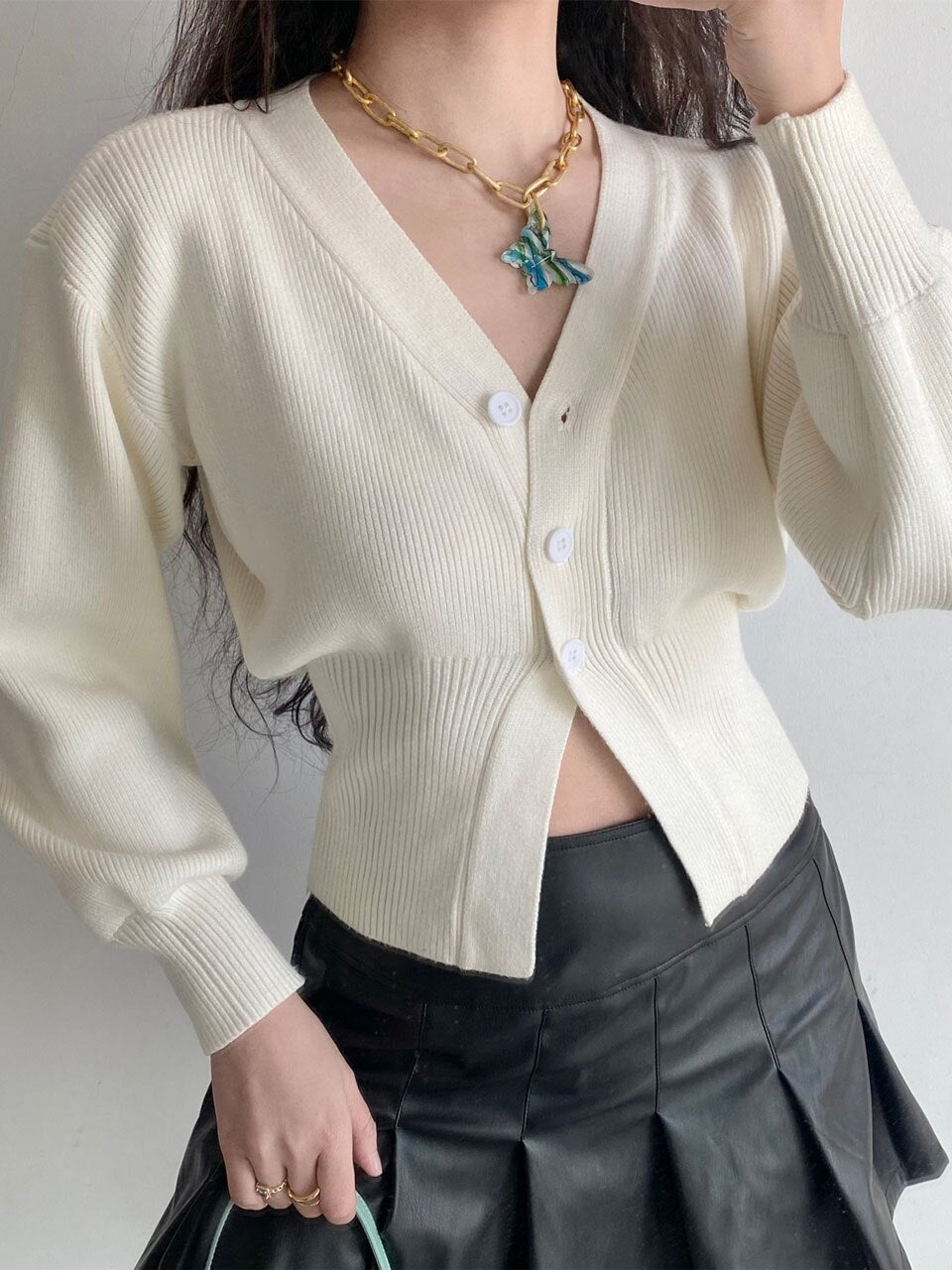 Thanksgiving Day Gifts Knitting V Neck Button Cardigan Women Long Sleeve Solid Crop Top Autumn Casual New Streetwear Outerwear Sweater Female Clothes