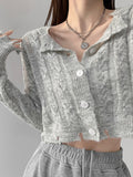 Billlnai Autumn Sweaters Hole Design Sense Knitted Cardigan Women's Crop Top Y2k Clothes Loose Sweater Short High Waist Long Sleeve Tops