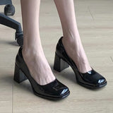 Billlnai  Patent Leather Women Pumps Shoes 2023 Elegan Office Black High Heels Shoes Woman Shallow Mouth Square Toe Pumps Female