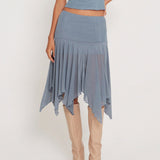 Billlnai Vintage Women Summer Knee Length Skirts Solid Color High Waist Ruched Irregular Hem Pleated Skirts 2023 Streetwear