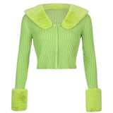 Billlnai Y2K Sweaters V Neck Outfits Feather Patched Knitwear Long Sleeve Cardigans Green Women Streetwear Party Tops Autumn