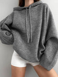 Billlnai Casual Oversize Gray Knitted Hooded Sweater Women 2023 Autumn Winter Fashion Long-Sleeved Loose Warm Pullovers Tops Streetwear