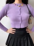 Billlnai Autumn Streetwear Women Knit Twist Striped Buttons Cardigan Exposed Navel Short Knitwear Long Sleeve Jumper Tops Y2k Clothes