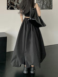 BIlllnai Balloon Maxi Skirt Women Korean Fashion Streetwear Black Elastic Waist A-line Vintage Loose Long Skirt Female Casual