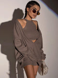 Billlnai Sexy Off Shoulder Crop Vest + V-Neck Long-Sleeved Loose Sweatshirt Women 2 Piece Sets Women 2023 Casual High Street Pullovers