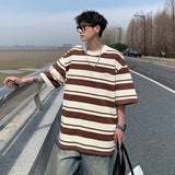 Billlnai -  Summer Short Sleeve T-shirt Men Fashion Oversized Stripe T Shirt Men Streetwear Loose Round Neck Tshirt Mens Top M-2XL
