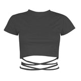 Billlnai 2023 Graduation party  Summer Woman Tshirts Slim Short Sleeve Crop Tops Solid Color Sexy Navel Bandage Fashion Streetwear Y2k Tees Black Female Shirts