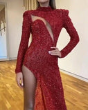 Thanksgiving Day Gifts 2023 New Style Women's Evening Full Dress Red Sequin Long Sleeve Full Dresses For Women Bridesmaid Dress Prom Party Club Dress