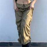 Billlnai High Waist Y2K Ruched Tie Up Skirts Summer Party Clubwear 2023 Stylish Loose Causal Solid Long Maxi Skirts Bottoms