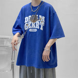 Billlnai - Korean Style Retro Washed Batik T Shirts Unisex Baggy Short Sleeved Harajuku Solid Cotton Breathability Printing Tees Casual Top