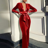 Thanksgiving Day Gifts 2023 Autumn Winter Rompers Women Jumpsuits Sexy Club V Neck High Waist Solid Bodycon Regular Long Sleeve Female Bodysuits Women