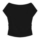 Billlnai Skinny Sexy White Crop Top Women Off Shoulder Summer Y2k T-Shirt Korean Style Fashion Black Blouse 2023 Summer Korean Clothing