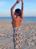 Backless Maxi Dress Summer Women Elegant Zebra Print Strap Slim Dresses Long Sexy Sleeveless Club Party Beach Dress 2023 Outfits