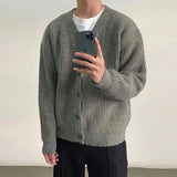 Billlnai -  Luxury Fleece Solid Knit Sweaters Coats Casual Streetwear Men Fashion Long Sleeve Button Jumper Tops Warm V-Neck Loose Cardigan