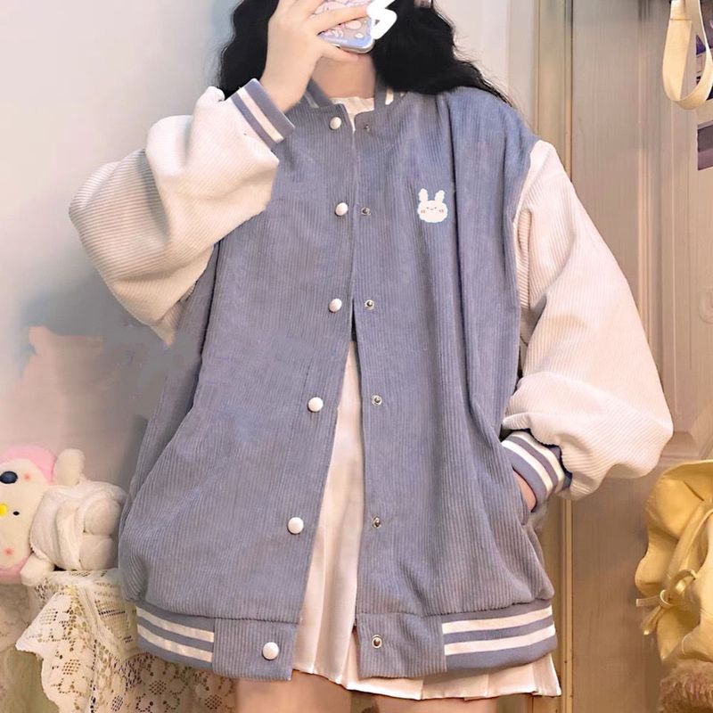 Billlnai Cute Color-Blocking Baseball Uniform Jacket Female Autumn Japan Soft Girl Korean Button-Up All-Match Cardigan Sweatshirt Jacket