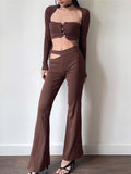 Christmas gifts Hollow Out Sexy 2 Pieces Set Outfits For Women Fashion Long Sleeve High Waist Pants Party Clothing Slim Body Suits Streetwear