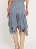 Billlnai Vintage Women Summer Knee Length Skirts Solid Color High Waist Ruched Irregular Hem Pleated Skirts 2023 Streetwear