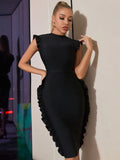 Billlnai 2023 New Summer  Women Bodycon Bandage Dress  Night Club Black Ruffles Celebrity Elegant Evening Party Outfits Dresses