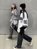 Billlnai  Baseball Oversize Blouse Women Streetwear Hip Hop Short Half Sleeve Shirts Girl Vintage Printed Korean Style Femme Tops
