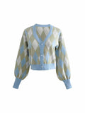 Billlnai Women Sweater Diamond V-Neck Knit Cardigans Jacket 2023 New Autumn Long Sleeve Top Women Knitted Button Up Fashion Cardigan Coat