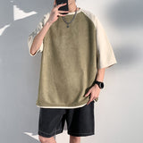 Billlnai - Summer New Baggy Short Sleeved Suede Men's T-shirt  Versatile Color Matching Casual Tshirt Tops Male Trend Y2k Tees