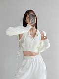 Billlnai New Knitted Fake Two Sweaters Short Slim Neck Tank Top Sweater Vintage Off Shoulder Long Sleeve Blouse Coat Tops Set Y2k Clothes