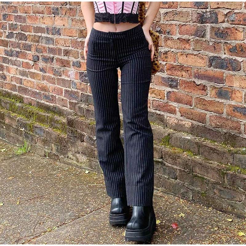 Bold Shade Gothic E-girl Style Striaght Pants Stripe Skinny Women Streetwear Fashion Trousers 90s Punk Autumn Winter Pants 2020