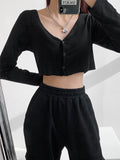 New Sweater Sexy V-neck Pit Stripe Knit Bottomed Shirt Women's Long Sleeve T-shirt Y2k Clothes Short Navel Revealing Crop Top