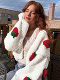 Autumn Winter Warm Knitted Cardigan Women Puff Sleeve Single Breasted White Cardigan Femme Streetwear Oversized Sweaters
