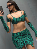 Thanksgiving Day Gifts Y2K Cut Out Long Ribbed Sleeve Crop Top + Side Slit Mini Skirts Green Matching Suit Women 2023 Sexy Party Club Outfits Beachwear