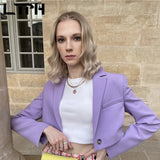 Billlnai Purple Cropped Blazer Women Streetwear Casual Long Sleeve Jacket Simple Vintage Single Button Suit Coat 2023 Summer New