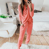 Billlnai Deep V-Neck Pleated Pants 2Pcs  For Women Casual Daily Tracksuit Solid Color Pants Sets Leisure Wear Lounge Wear Suit