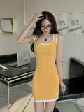 Billlnai New Y2k Knitted Dress Women Fashion Contrast Color Slim Wraps Sleeveless Mini Dresses Woman Spring Summer