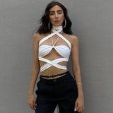 Billlnai 2023 Graduation party  White Top Women Halter Tube Top Sexy Streetwear Summer New Fashion Solid Color Lace Up Sleeveless Crop Top Women's Blouse E Girl