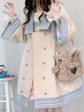 Billlnai Girls' Preppy Stitched Woolen Coat Autumn Winter Japan Style Women's Navy Collar Mid-Length Cute All-Match Lolita Wrap Coat