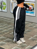 Billlnai  Side Stripe Casual Womens Joggers Sweatpants Elastic Low Waist Hippie Baggy Trousers Street Style Straight Pants Y2K