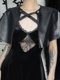 Halloween Big Sale Billlnai Gothic Clothes Black Summer Cloak Women Y2K Streetwear Sleeveless Sexy Faux Leather Crop Tops Punk Grunge Fashion Cloak