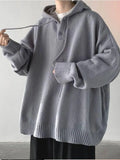 Billlnai - Hood Sweater Men's Winter Loose Chic Idle Sle Retro Knit Solid Outerwear Teenagers Fashion Trendy Warm Man Clothing