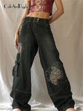 Billlnai Retro Graphic Print Y2K Baggy Jeans Grunge Fairycore High Waist Cargo Denim Trousers Streetwear Casual Sweatpants Cuteandpsycho