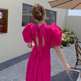 Billlnai Pink Backless Sexy Long Dress Korean Fashion Midi Bandage Beach Dress Short Sleeve Summer Maxi Party Dresses For Women