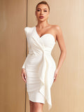 Billlnai Elegant Outwear White Ruffles Dress For Women Summer Sexy One Shoulder Long Sleeve Fashion Club Celebrity Evening Party Dresses