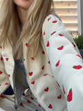 Vintage High Street Jackets Coats Women Autumn Long Sleeve Zipper Strawberry Print Jacket Y2K Grils Casual Coats Tops