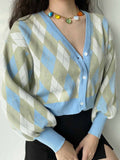 Billlnai Women Sweater Diamond V-Neck Knit Cardigans Jacket 2023 New Autumn Long Sleeve Top Women Knitted Button Up Fashion Cardigan Coat