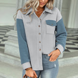 Billlnai Womens Fashion Colorblock Faux Wool Jacket Warm Hoodless Button Plush Winter Jacket With Pockets