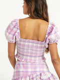 Billlnai Colorful Vintage Plaid Elastic Camis Pleated Short Design Slash Neck Simple Summer New Women Crop Top