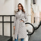 billlnai  Graduation Party Long straight winter coat with rhombus pattern Casual sashes women parkas Deep pockets tailored collar stylish outerwear